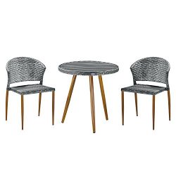 Outsunny 3 Piece Modern PE Rattan Wicker Coffee Bistro Set – Skyline Grey