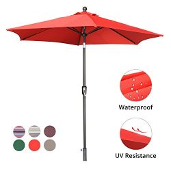 LCH 9 Ft Patio Umbrella Outdoor Backyard Market Table Umbrella Stripe Sturdy Pole Push Button Ea ...