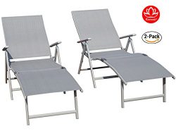 Kozyard Cozy Aluminum Beach Yard Pool Folding Reclining Adjustable Chaise Lounge Chair (Gray,2 P ...