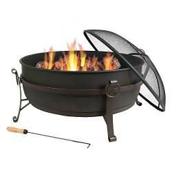 Sunnydaze Large Outdoor Fire Pit with Spark Screen, 34 Inch Steel Cauldron