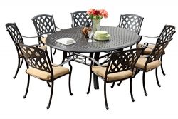 Darlee 201630-9PC-99LD Ocean View Cast Aluminum 9 Piece Round Dining Set and Cushions, 71″ ...