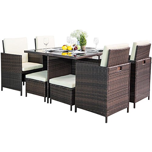 Leisure Zone 9-Piece Outdoor PE Rattan Wicker Patio Dining Table Set