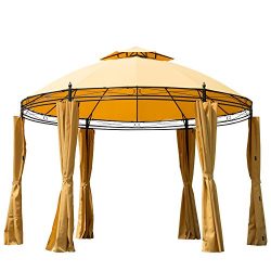 Outsunny 11.5′ Metal Round Dome Patio Gazebo Soft Top with Privacy Curtains