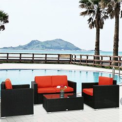 Peach Tree 4 PCs Outdoor Patio PE Rattan Wicker Sofa Sectional Furniture Set with Tea Table, Orange