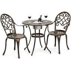 Best Choice Products Cast Aluminum Patio Bistro Table Set w/Attached Ice Bucket, 2 Chairs – ...