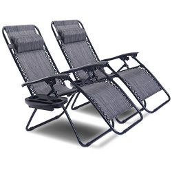 Goplus Zero Gravity Chair Set 2 Pack Adjustable Folding Lounge Recliners for Patio Outdoor Yard  ...