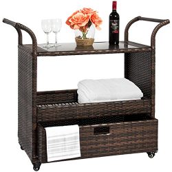 Best Choice Products Outdoor Patio Wicker Serving Bar Cart