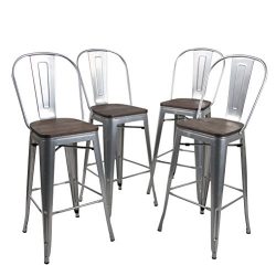 Metal Barstools Chairs Set Industrial Counter Height Chair (Pack of 4) Patio Dining Chair Silver ...