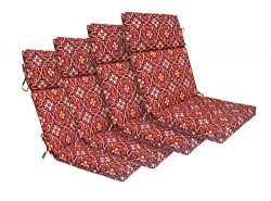 Bossima Indoor/Outdoor Red Damask High Back Chair Cushion, Set of 4,Spring/Summer Seasonal Repla ...