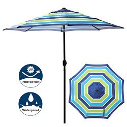 Blissun 9′ Outdoor Aluminum Patio Umbrella, Market Striped Umbrella with Push Button Tilt  ...