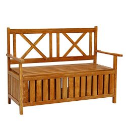 Kinbor All Weather Outdoor Patio Storage Garden Wooden Storage Bench Deck Box