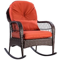 Tangkula Wicker Rocking Chair Outdoor Porch Garden Lawn Deck Wicker Rocker Patio Furniture w/Cus ...