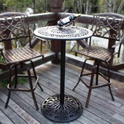 HOMEFUN Outdoor Bar Height Table Bistro Pub Table Cast Aluminum High Round Top Patio Bar Table ( ...