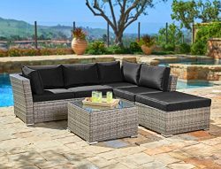 Suncrown Outdoor Furniture Sectional Sofa (4-Piece Set) All-Weather Grey Checkered Wicker with B ...