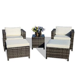 Outdoor Furniture Patio Conversation Set, 2 Armchair and Glass Coffee Table,Steel Frame, White C ...