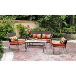 Gramercy Home Mainstays Alexandra Square 4-Piece Patio Conversation Set, Red Stripe with Butterf ...