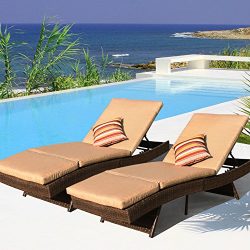 Sundale Outdoor 2PCS Deluxe Patio Adjustable Wicker Chaise Lounge Set with Cushions and 2 Throw  ...