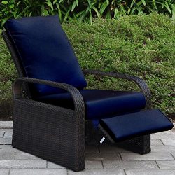 Outdoor Wicker Recliner Chair With 5.12” Cushions, Automatic Adjustable Patio Chaise Loung ...