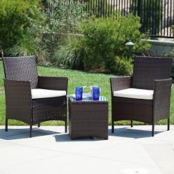 Belleze Wicker Furniture Outdoor Set | 3 Piece Patio Outdoor Rattan Patio Set | Two Chairs | One ...