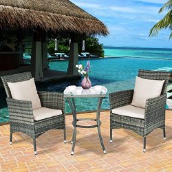 Tangkula 3PCS Patio Furniture Outdoor Wicker Table and Chairs Set Conversation Set