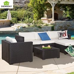 Diensday 6 Piece Cushioned Outdoor Patio PE Rattan Wicker Sofa Sectional Furniture Set Lawn Funi ...