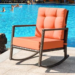 Merax. Cushioned Rattan Rocker Chair Rocking Armchair Chair Outdoor Patio Glider Lounge Wicker C ...