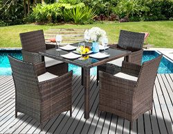 Leisure Zone 5-Piece Outdoor PE Rattan Wicker Patio Dining Table Set Garden Outdoor Patio Furnit ...