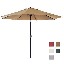 Blissun 9′ Patio Umbrella Aluminum Manual Push Button Tilt and Crank Garden Parasol (Tan)