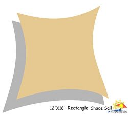 Patio Watcher 12′ x 16′ Rectangle Sun Sail Shade, UV Block Shade Sail, 185gsm, Sand