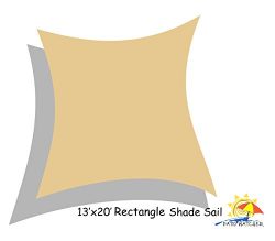 Patio Watcher 13′ x 20′ Rectangle Sun Sail Shade, UV Block Shade Sail, 185gsm, Sand