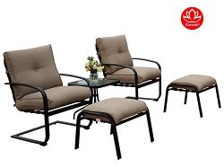 Kozyard Habana Patio 5PCS Spring Conversation Sets with Beige Cushion and Ottoman Great for Pati ...