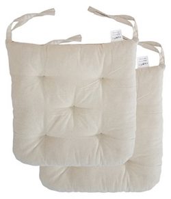 Cottone 100% Cotton Chair Pads w/ Ties (Set of 2) | 16” x 15” Round Square | Extra-Comfortable & ...