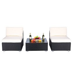 Do4U 3pcs Outdoor Patio Garden Rattan Wicker Sofa Set Sectional Furniture Set (Black 9009-3pcs)