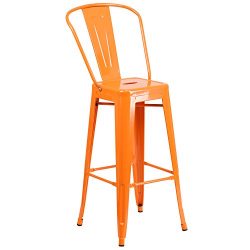 Flash Furniture 30” High Orange Metal Indoor-Outdoor Barstool with Back