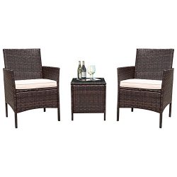 Flamaker Patio Furniture Conversation Set Cushioned PE Wicker Rattan Chairs with Coffee Table 3  ...