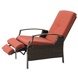 Marble Field Patio Wicker Adjustable Recliner Chair, Relaxing Lounge Chair with Thick Spunpoly C ...