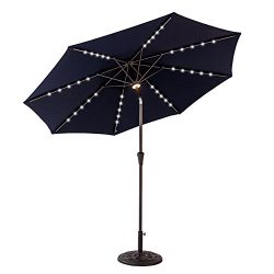 FLAME&SHADE 9′ LED Light Patio Outdoor Market Umbrella with Crank Lift, Push Button Ti ...