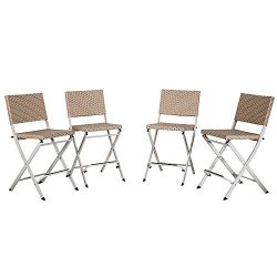 Cloud Mountain Set of 4 Outdoor Wicker Rattan Bar Stool Outdoor Patio Wicker Furniture Bar Stool ...