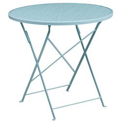 Flash Furniture 30” Round Sky Blue Indoor-Outdoor Steel Folding Patio Table