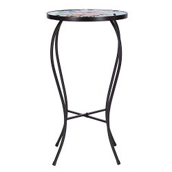 Adeco Round Side Table Plant Stand Flower Holder Accents Serving Snack Tea, Embossed Artistic Pa ...