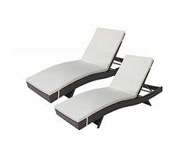 2-Pack All-Weather Modern Outdoor Patio Chaise Lounge Chairs (Brown)