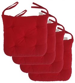 Cottone 100% Cotton Chair Pads w/ Ties (Set of 4) | 16” x 15” Round Square | Extra-Comfortable & ...