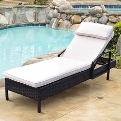 TANGKULA Patio Reclining Chaise Lounge Outdoor Beach Pool Yard Porch Wicker Rattan Adjustable Ba ...