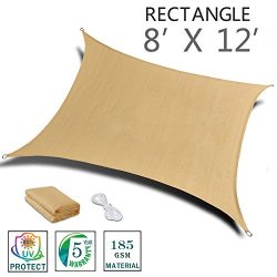 SUNNY GUARD 8′ x 12′ Sand Rectangle Sun Shade Sail UV Block for Outdoor Patio Garden