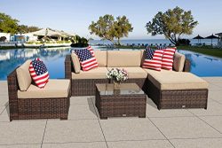 PATIOROMA Outdoor Patio Furniture (6-Piece Set) All-Weather Brown Wicker with Beige Cushions &am ...