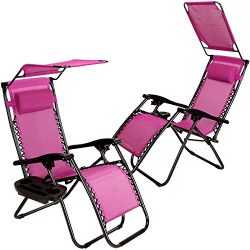 Set of 2 Zero Gravity Outdoor Lounge Chairs w/Sunshade +Cup Holder with Mobile Device Slot Adjus ...