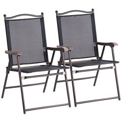 Giantex Set of 2 Folding Sling Back Chairs Indoor Outdoor Camping Chairs Garden Patio Pool Beach ...