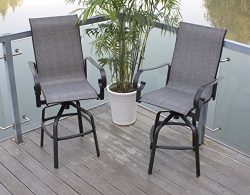 Pebble Lane Living Set of 4 Swivel Sling Patio Bar Stools with Back – Black