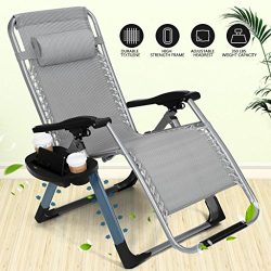 Artist Hand 350LBS Capacity Zero Gravity Outdoor Lounge Chair w/Cup Holder with Mobile Device Sl ...