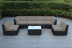 Ohana 7-Piece Outdoor Patio Furniture Sectional Conversation Set, Black Wicker with Sunbrella Ra ...